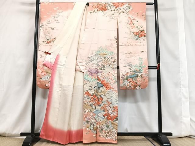 k-5996 華やかなデザイン 暈し 花 正絹 振袖 平和屋着物○豪華振袖 舞花文 暈し染め 金銀彩 正絹 逸品