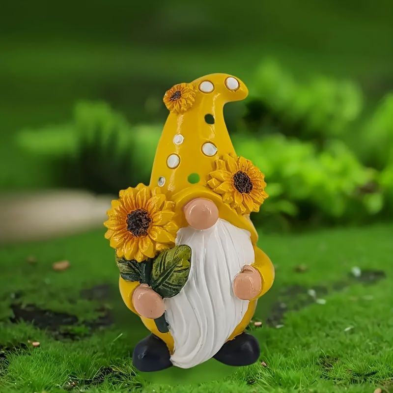 置物 オブジェ ガーデンオーナメント ヒマワリを持っている小人 3人セット 屋外 屋内 室内 インテリア 玄関 リビング ダイニング 装飾 庭 ガーデニング 装飾 ガーデン ギフト インテリア用品 贈り物 雑貨 ミニサイズ