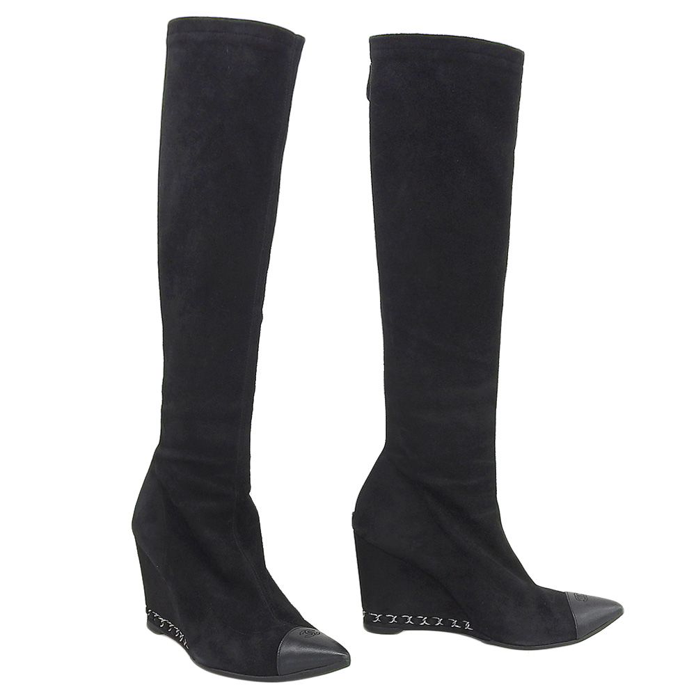 CHANEL ロングブーツ 黒スエード シャネル(CHANEL)シャネル ロングブーツ ブーツ 靴 レディース