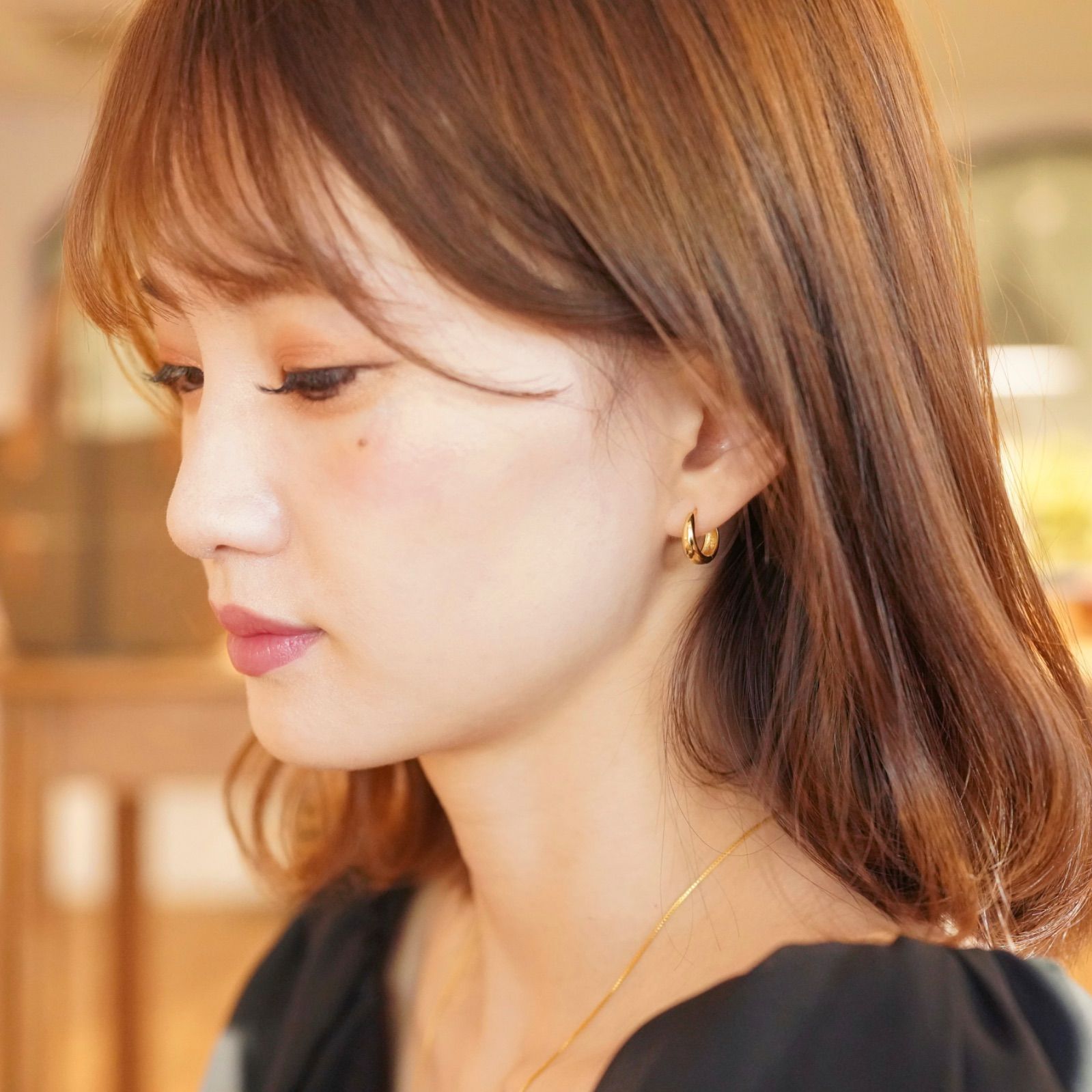 ぽってりとした ドロップフープピアス つけっぱなし クリスマス 秋冬