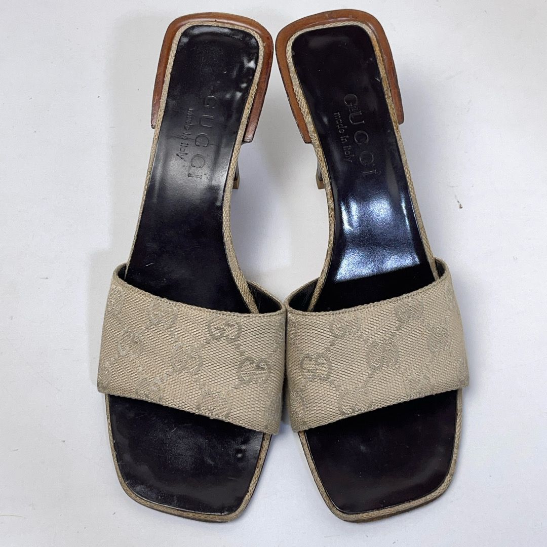 GUCCI　ミュール　サンダル　ＧＧキャンバス　size34 GUCCI - グッチ GUCCI サンダル ミュール ヒール GGロゴ