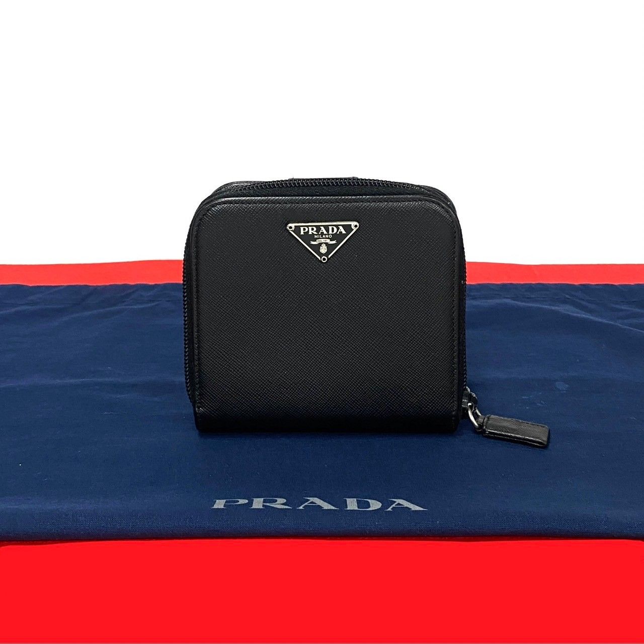 【極美品 付属品完備】PRADA コインケース 三角ロゴ サフィアーノレザー 黒 極 美品 PRADA プラダ 三角ロゴ 金具 サフィアーノ レザー 二