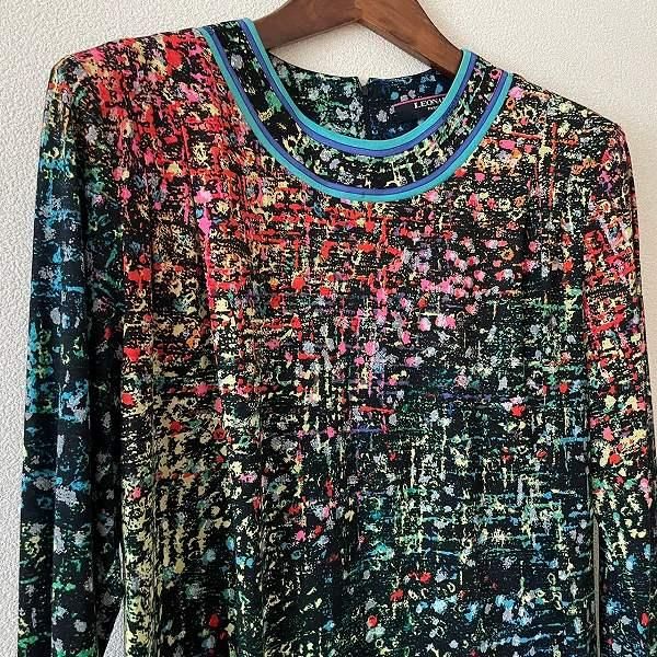 anc レオナール LEONARD カットソー LL マルチ シルク混 ペイント風