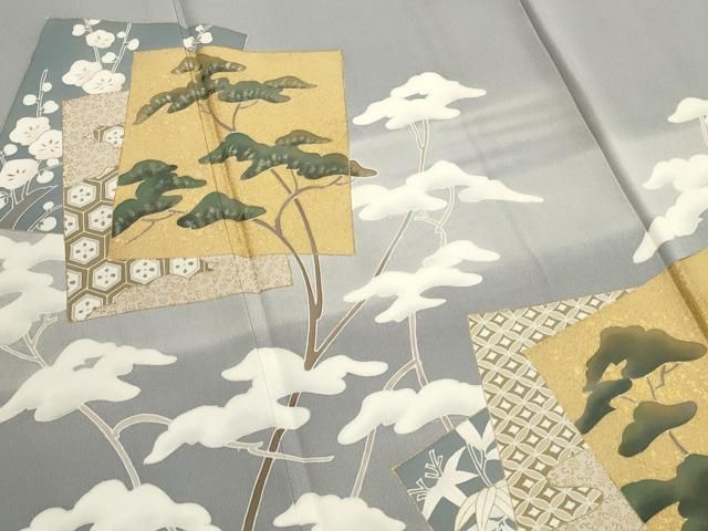 平和屋着物○豪華色留袖 駒刺繍 色紙草花松文 暈し染め 金銀