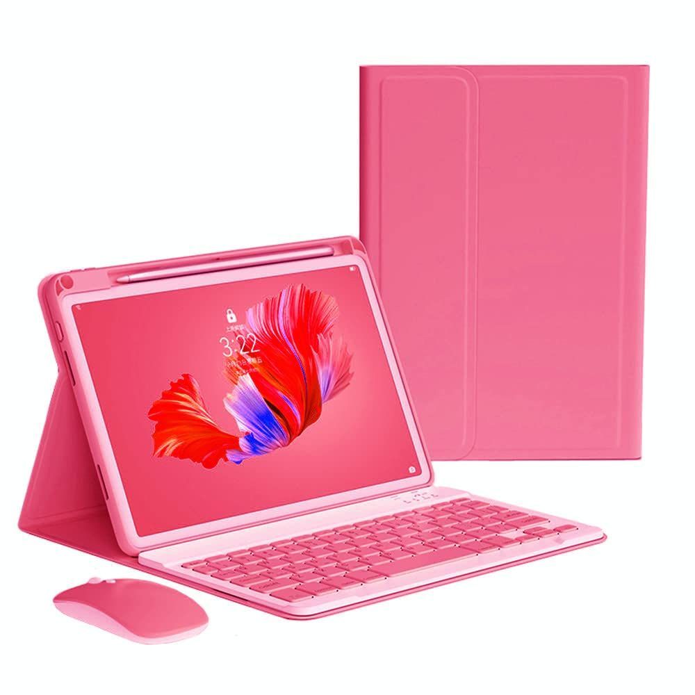 Size iPad9|iPad8|iPad7|iPadPro10.5|iPadAir3_Color 濃いピンク iPad 9 iPad 8 iPad 7 10.2インチ キーボードケース ワイヤレス マウス付き iPadAir3 iPad Pro 10.5 キ