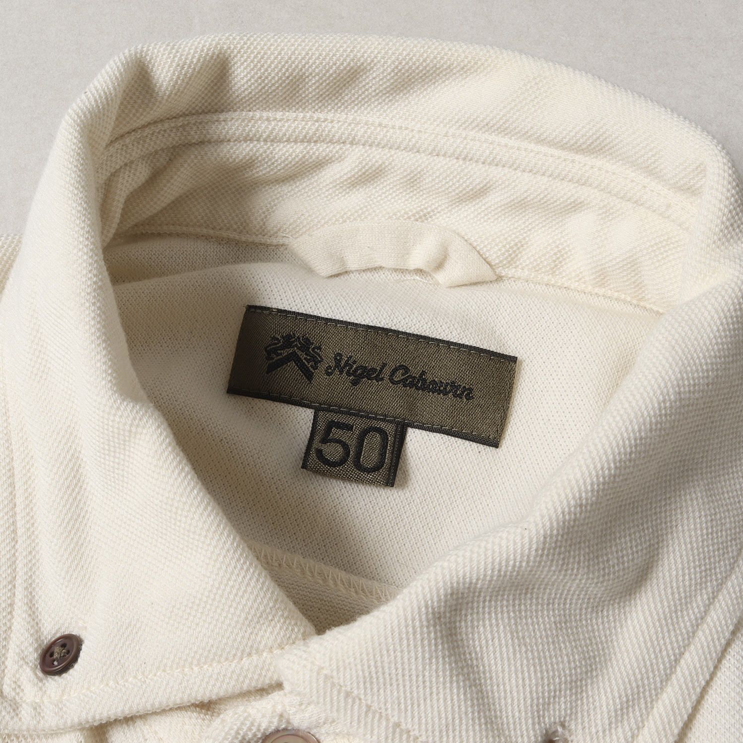 Nigel Cabourn ナイジェルケーボン シャツ サイズ:50 ワンポイント リボン ボタンダウン 鹿の子 半袖シャツ OFFICERS SH SS JERSEY B.D アイボリー 日本製 トップス カジュアルシャツ【メンズ】