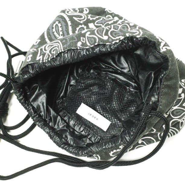 sacai サカイ Zantan Kinchaku ペイズリー巾着ショルダーバッグ BLACK 