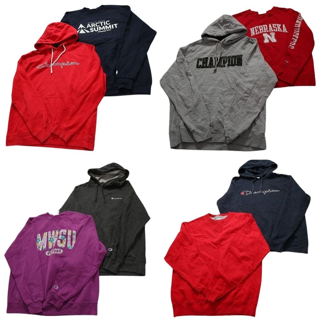 古着卸 まとめ売り チャンピオン Champion スウェット 8枚セット メンズ L フーディー カレッジ風 アームロゴ 古着 NC3922