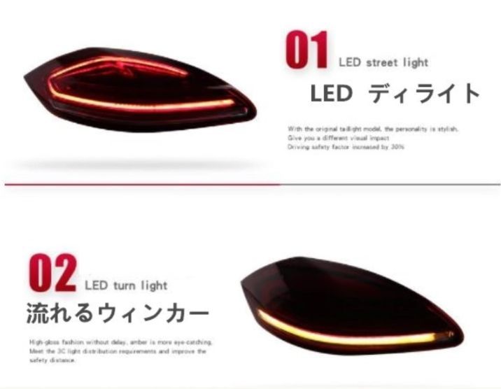 ポルシェ パナメーラ970 2009－2012前期 2色選択 オープニングモーション付き LEDテールライト テールランプ 流れるウインカー