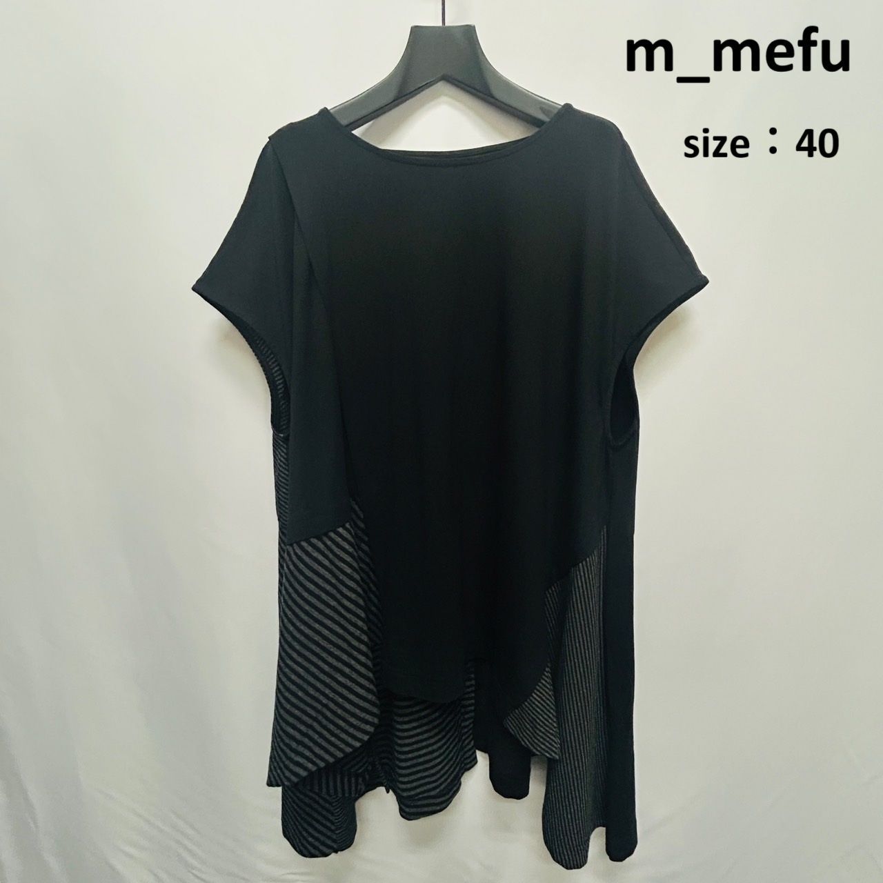 m_mefu【40】ブラック ボーダー チュニック トップス