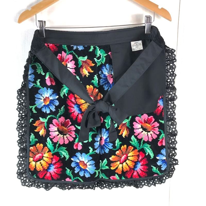 フェイラー FEILER 前掛けエプロン 花柄 レース 綿100％ ポケット付き