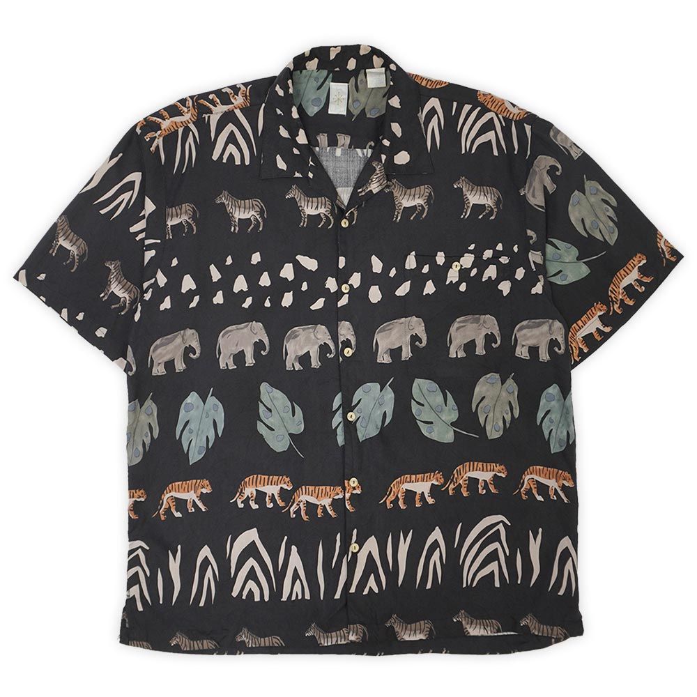 90s USA古着ヴィンテージ総柄オープンカラーシャツ ブルー メンズL ヴィンテージ・90\u0027sアロハシャツ ハワイアン鳥柄 半袖 オープン