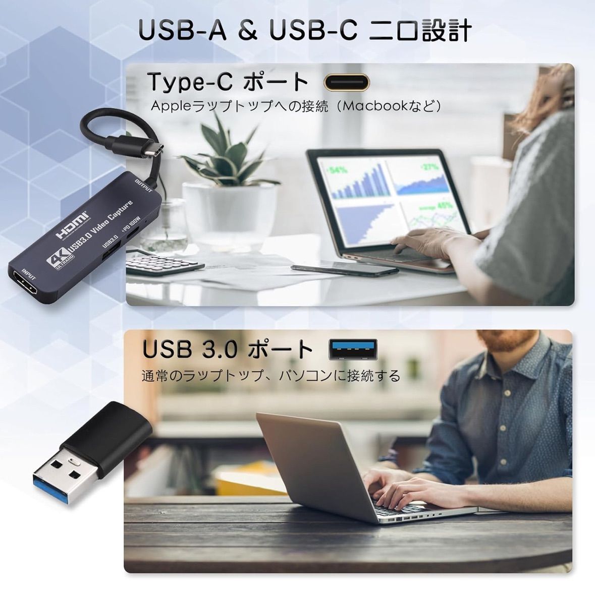 HDMI キャプチャーボード 4K ビデオキャプチャカード USB 3.0 OTG 100W PD付き ゲームキャプチャー HDMI to USB  A/USB C YUY2 MJPEG HDMIビデオ録画/ゲーム録画/ライブ配信/テレワーク/Web会議用 - メルカリ
