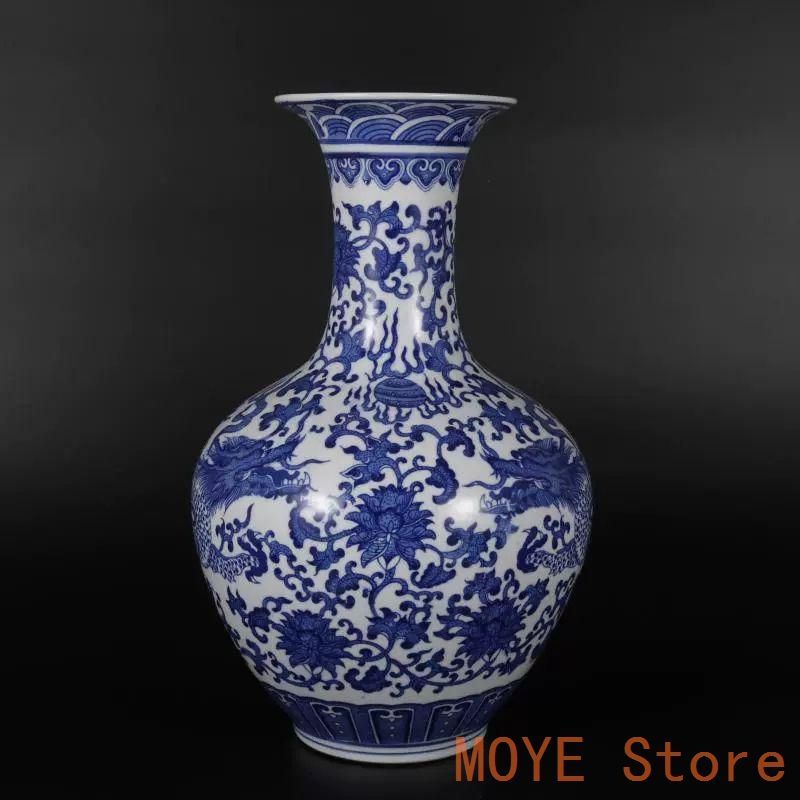 青花に枝を巻き花竜紋賞瓶 景徳鎮 陶磁器 装飾品 現代工芸品 美術品 置物 青花に枝を巻き花竜紋賞瓶 景徳鎮 陶磁器 装飾品 現代工芸品 美術品