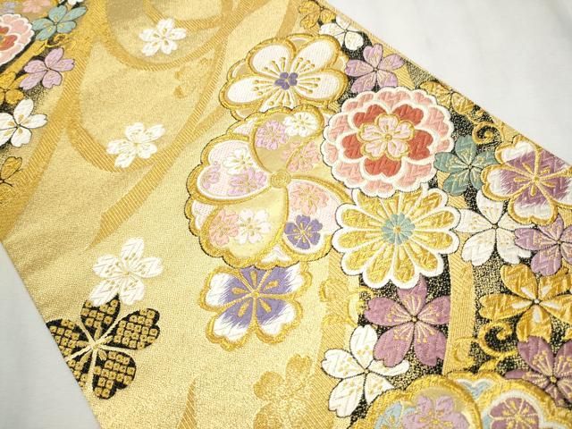 平和屋着物○両面 全通柄袋帯 花兎 荒磯 名物裂 金糸 やまと