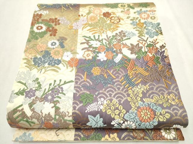 平和屋着物●六通柄袋帯 唐織 草花文 金糸 正絹 逸品 CAAW4696hy