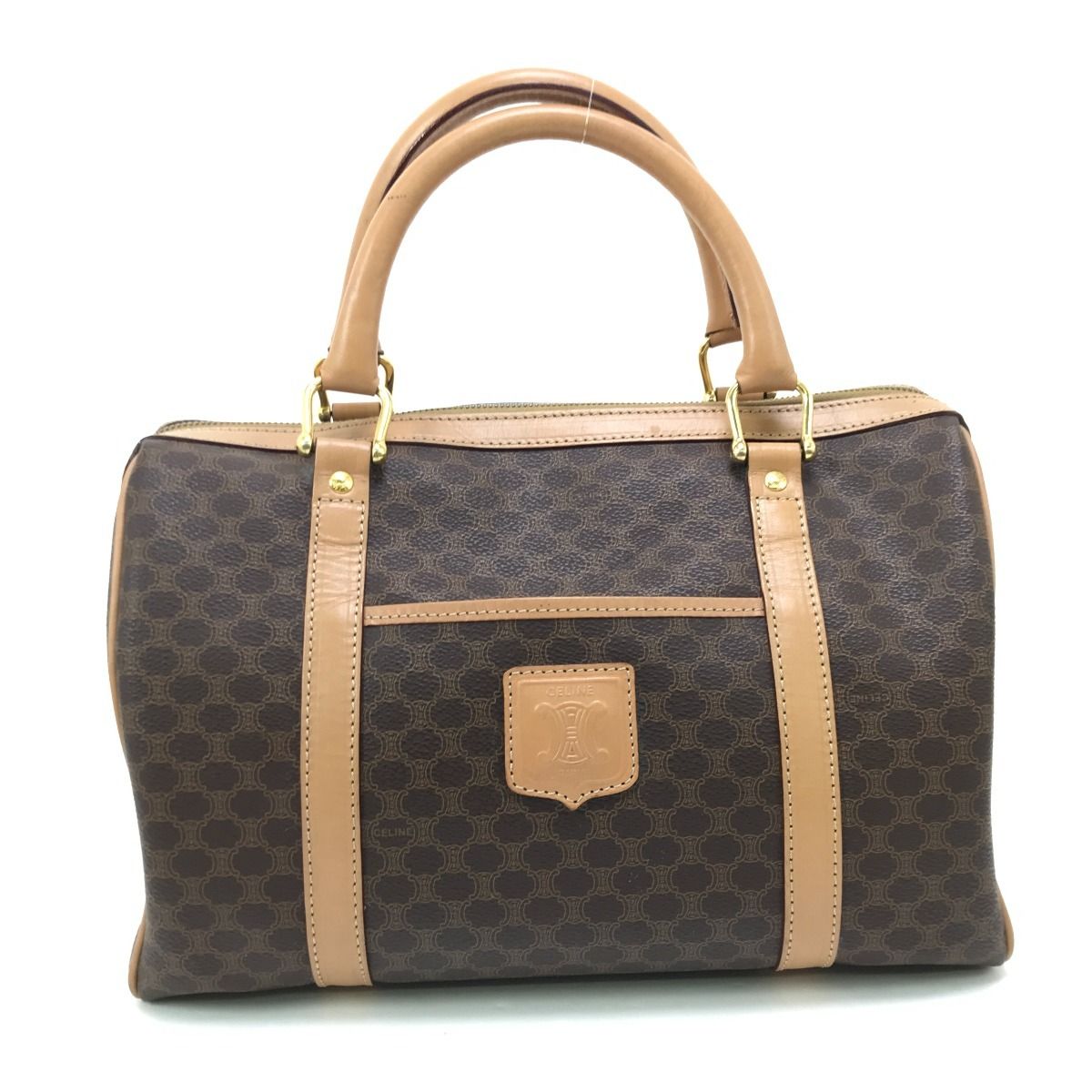 $$ CELINE セリーヌ ボストンバッグ マカダム柄 ブラウン