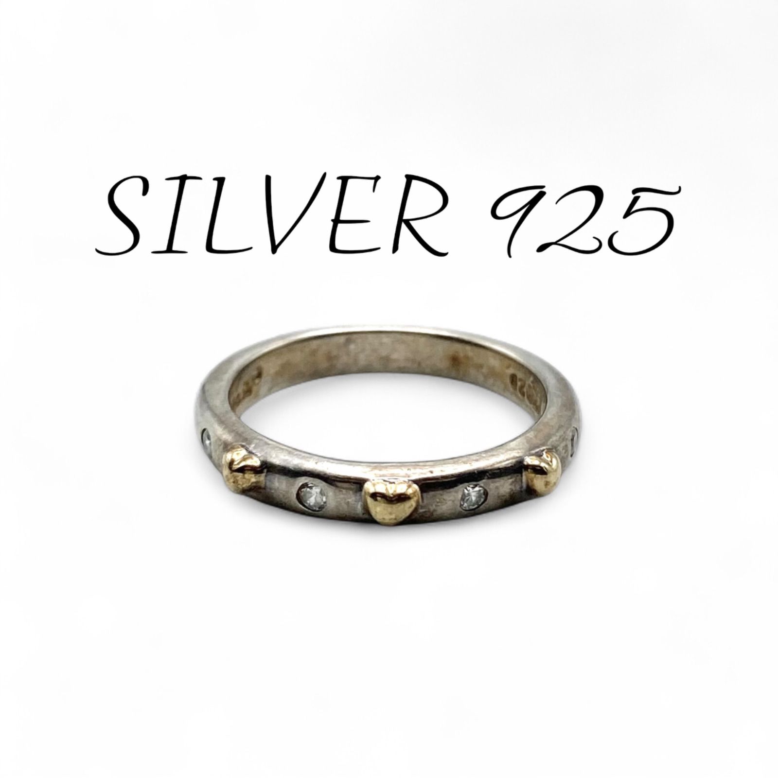 3連ハート】Silver 925 刻印 90s Vintage Ring シルバー リング 12号 
