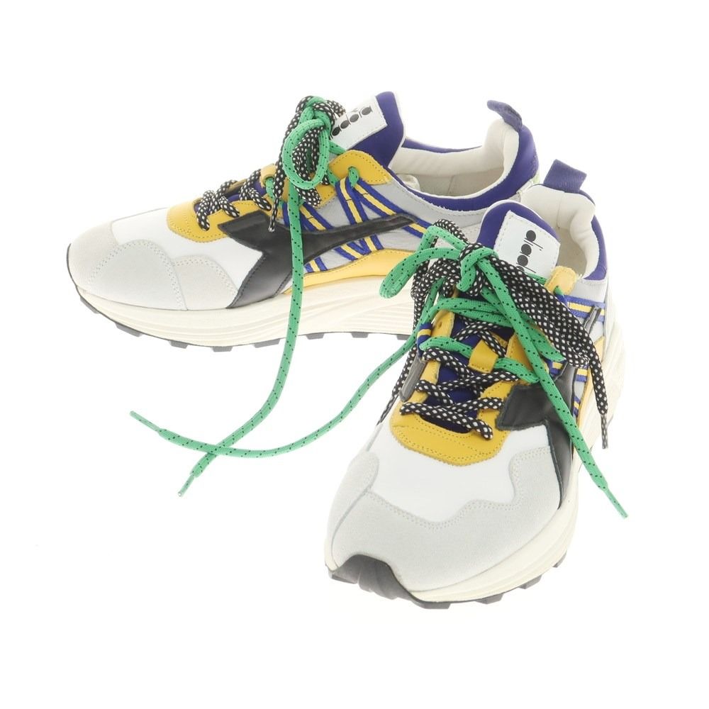 【中古】【未使用】ディアドラ Diadora レザー ローカット スニーカー ホワイトxイエロー【サイズ27】【メンズ】