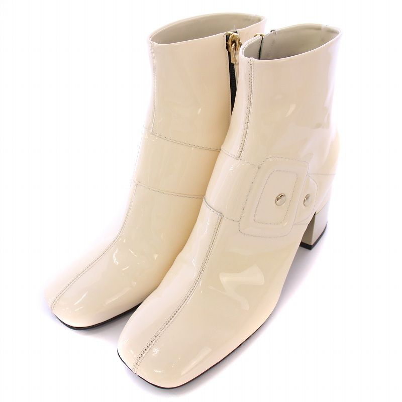 Roger Vivierホワイト スクエアトゥ シューズ 5cmヒール ロジェヴィヴィエ ROGER VIVIER ペイタントレザーアンクルブーツ