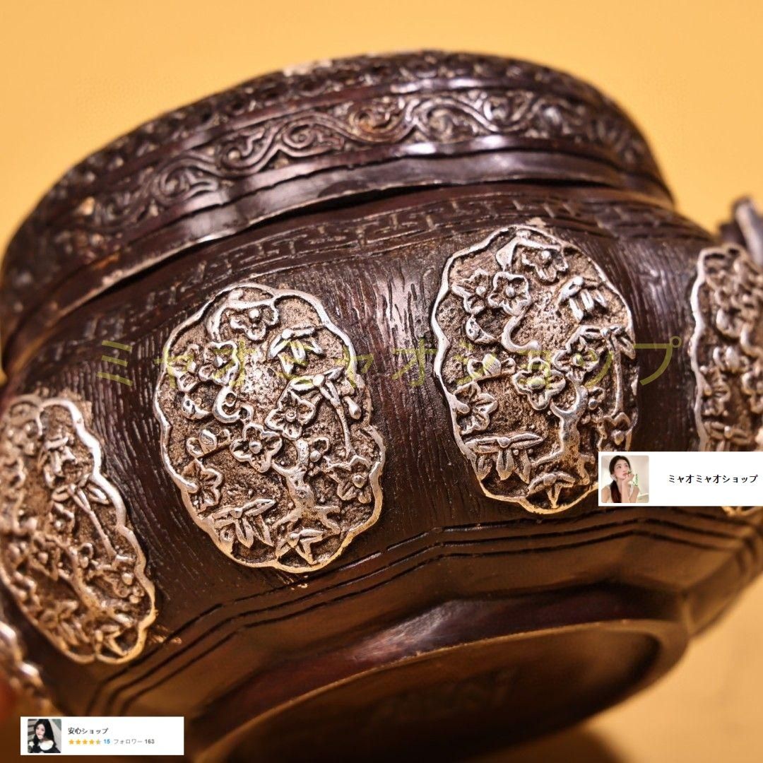 銅 細工 高浮彫鏨刻銀温手炉 香炉 提梁炉 香道具 装飾品 工芸品