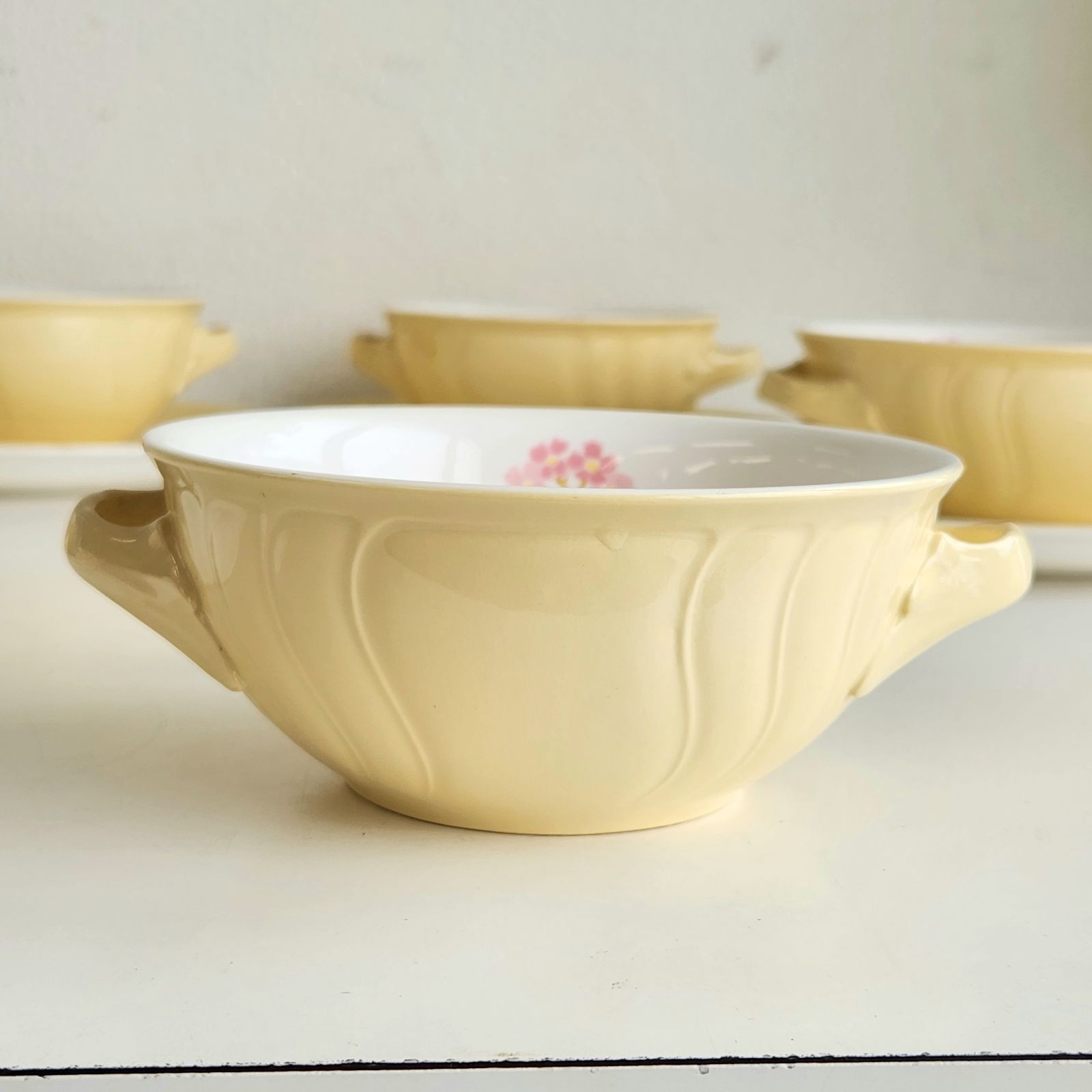 【希少！】ノリタケ STONEWARE スープ シチュー皿 5点セット 現状品 5客セット】Noritake スープカップ 皿 セット 花柄 イエロー