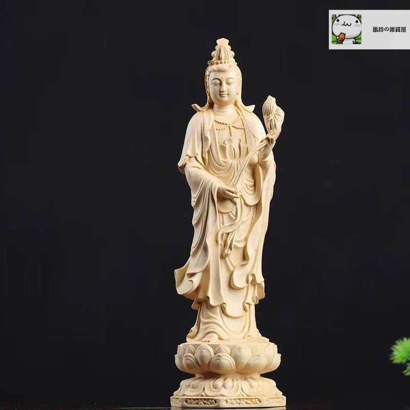 古美術　仏像 菩薩像　木彫 木彫り仏像-小仏 【准胝観音菩薩】 柘植（ツゲ） 金泥仕様 安産