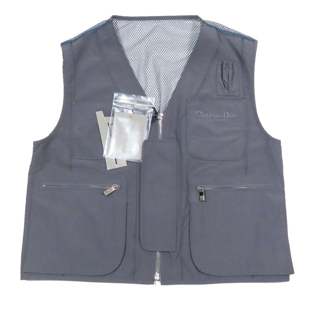 23ss DIOR ディオール Multi Pocket Zipup Vest メッシュ ベスト マルチポケット ノースリーブ ジャケット ブルゾン 48 グレー メンズ 古着