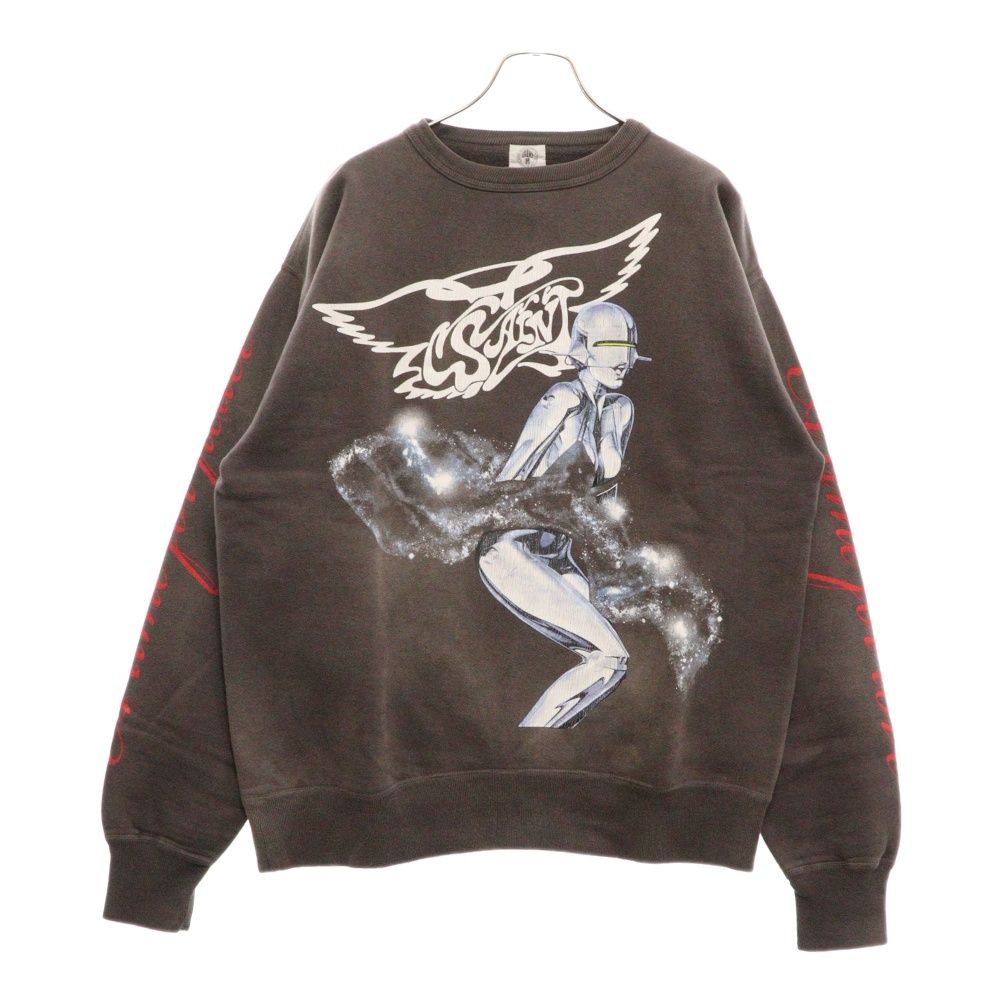 SAINT MICHAEL (セントマイケル) 22SS SORAYAMA SEXY ROBOT SWEAT CREW SM-S22-0000-074 空山基 セクシーロボットプリント ヴィンテージ加工クルーネックスウェット トレーナー ブラウン