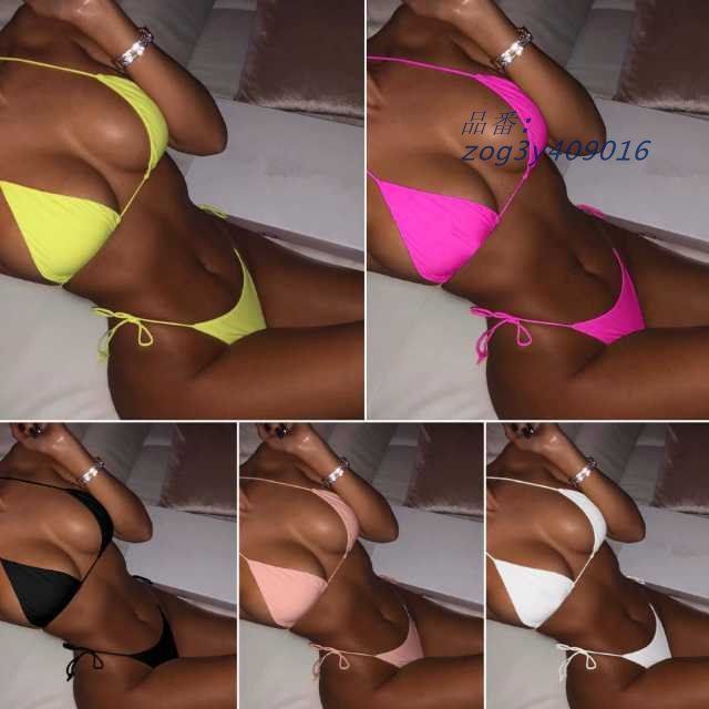 ビキニ セクシー シンプル 無地 ブラジリアン 紐 ハイレグ パッド付き 海水浴 プール ハイウエスト スイムウェア 水着 ビーチ キレセク 海 リゾート zog3y409016