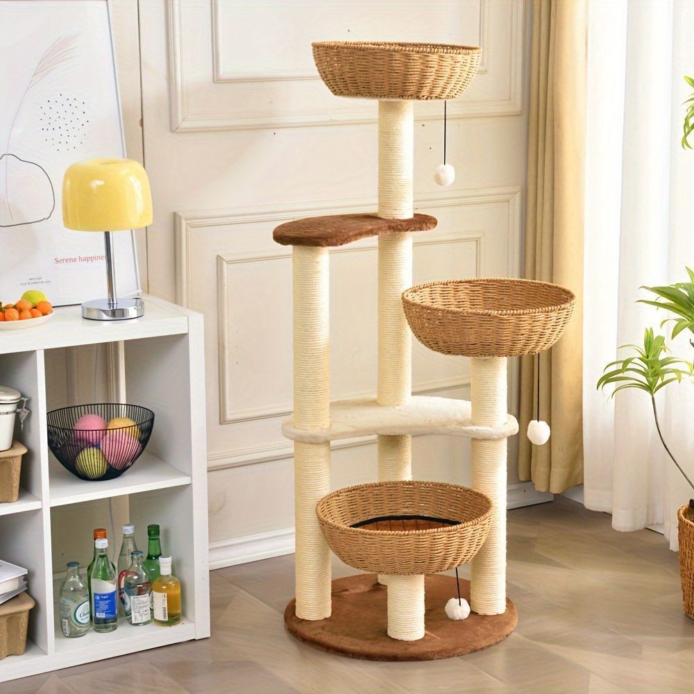 キャットタワー据え置き大型猫木製多層キャットタワーペット用品ベッドクッション遊び場ネコ爪研ぎおもちゃ大きめペットグッ