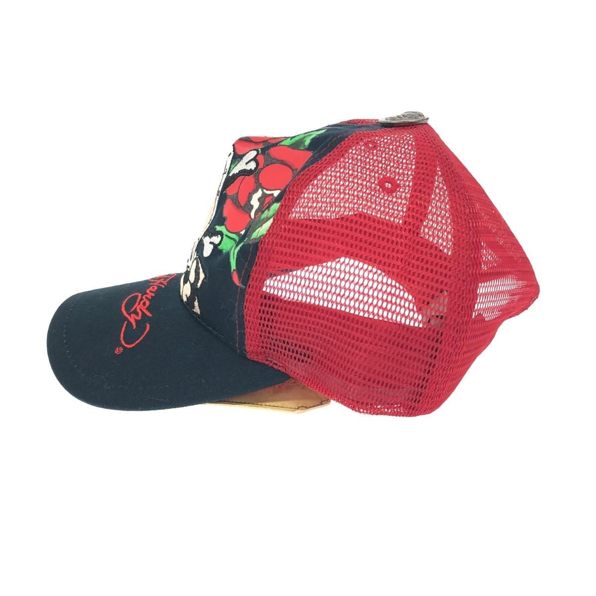 良好 Ed Hardy エドハーディー キャップ 帽子 ブラック/レッド