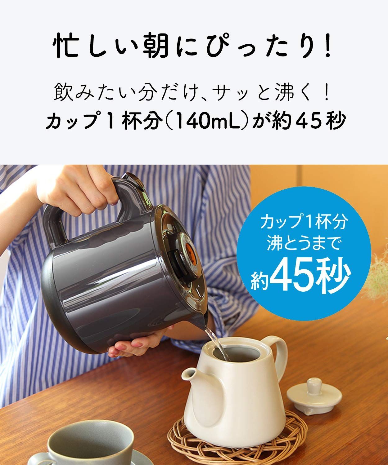 電気ケトル タイガー PCH-G080WP ホワイト 0.8L 蒸気レス 安全