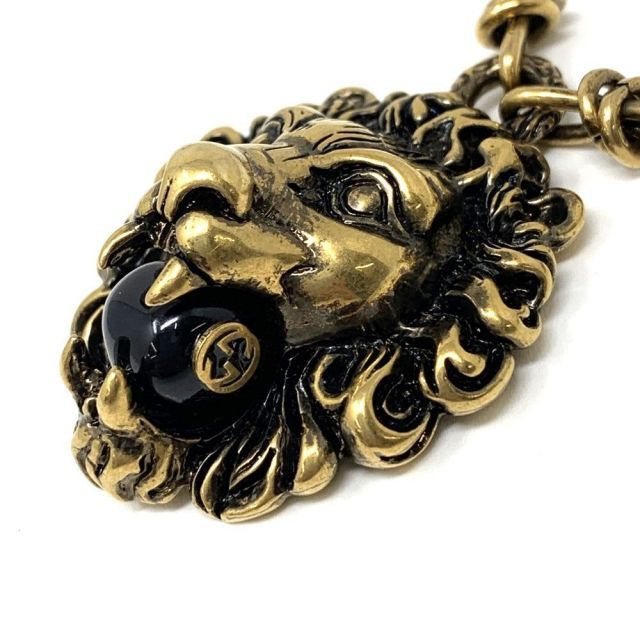GUCCI(グッチ) ライオンモチーフネックレス ブロンズゴールド×オニキス