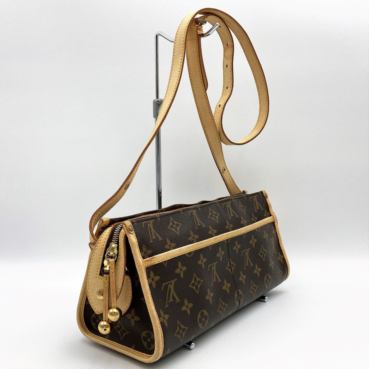 LOUIS VUITTON ルイ・ヴィトン ポパンクール・ロン モノグラム ショルダーバッグ ブラウン PVC レディース メンズ M40008 USED 中古