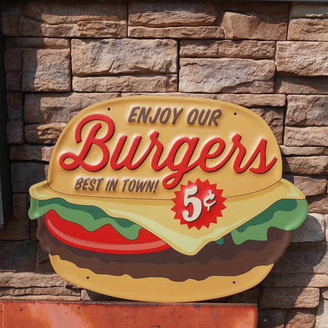 安い，送料無料 ハンバーガー BIG TIN SIGN エンボス サインプレート BURGER ブリキ看板 インテリア その他