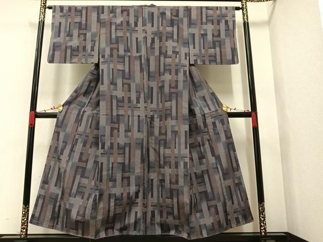 平和屋着物■極上　お召　格子柄　逸品　未使用　CZAA4228s5 平和屋着物□極上 紬 変わり格子 黒地 逸品 未使用 CZAA3208s5