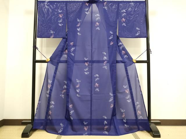 洗える小紋 化繊 袷 美品 舞桜文 平和屋本店□極上 小紋 単