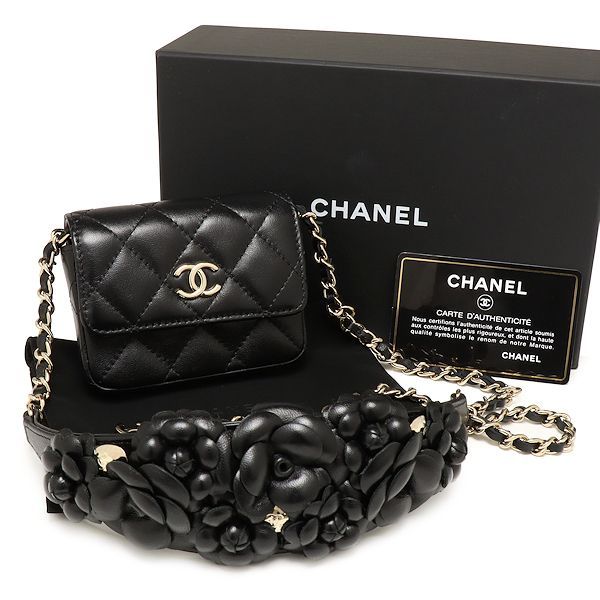 美品 シャネル マトラッセ カメリア ミニ チェーン ウエストバッグ ラムスキン ブラック CHANEL - メルカリ