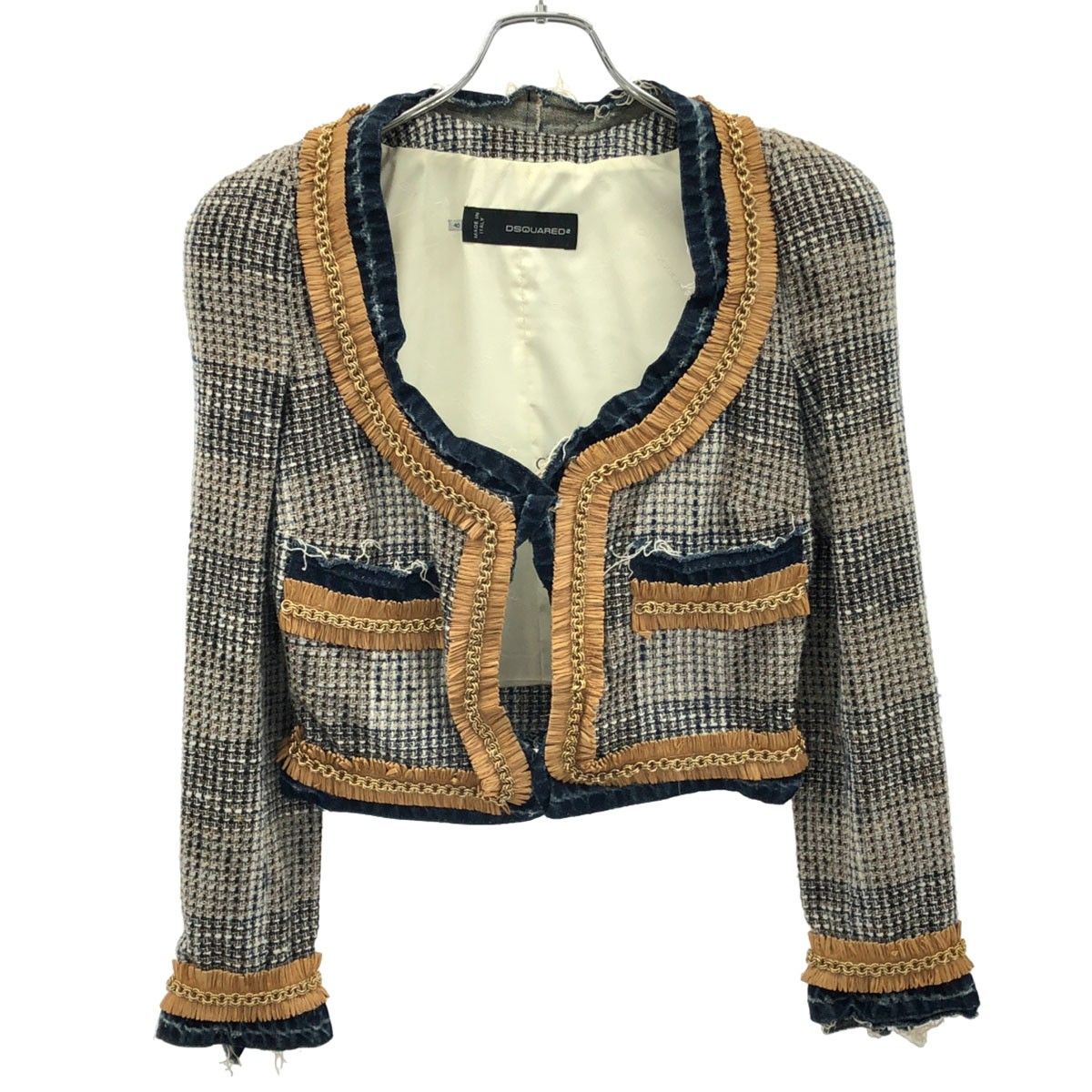 DSQUARED2 - DSQUARED2 ディースクエアード チェーン装飾ツイードデニムワイヤージャケット 75AM21139276 ミックス 40 DSQUARED2 ディースクエアード チェーン装飾ツイードデニムワイヤー