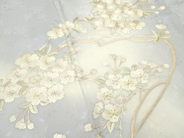 平和屋本店■極上　訪問着　総手刺繍　相良刺繍　枝桜　暈し染め　金糸　白藤色地　反端付き　逸品　未使用　CZAA2071s5 平和屋本店□極上 訪問着 総手刺繍 相良刺繍 枝桜 暈し染め 金糸 白藤
