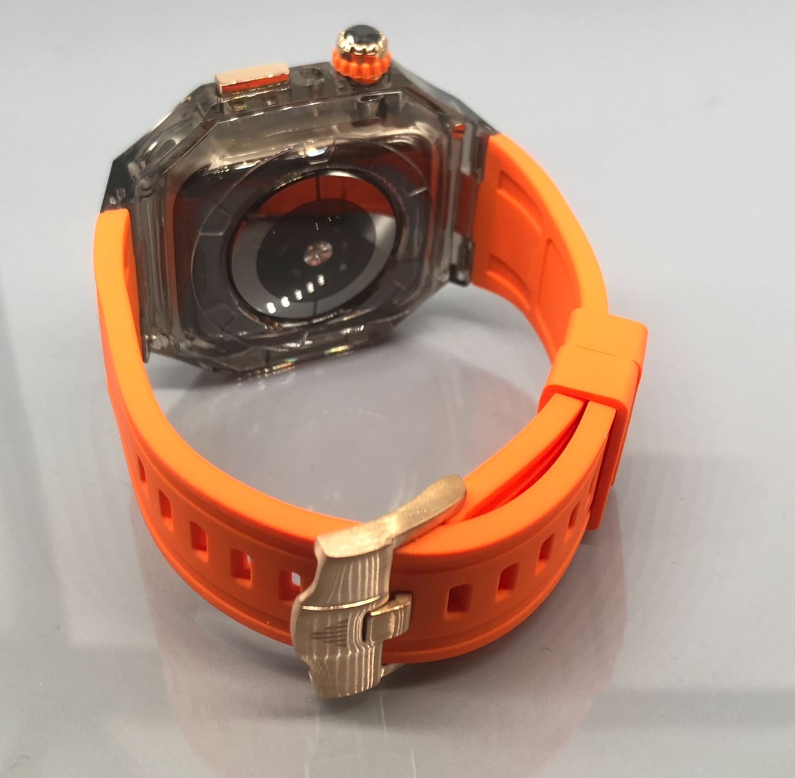 GimelZayin zc rg ブラッククリア　オレンジ★アップルウォッチ ラバーベルト カバー　クリア ケース 40mm 41mm 44mm 45mm 46mm 49mm スポーツ メンズ レディース　4スクリュー Apple Watch バンド