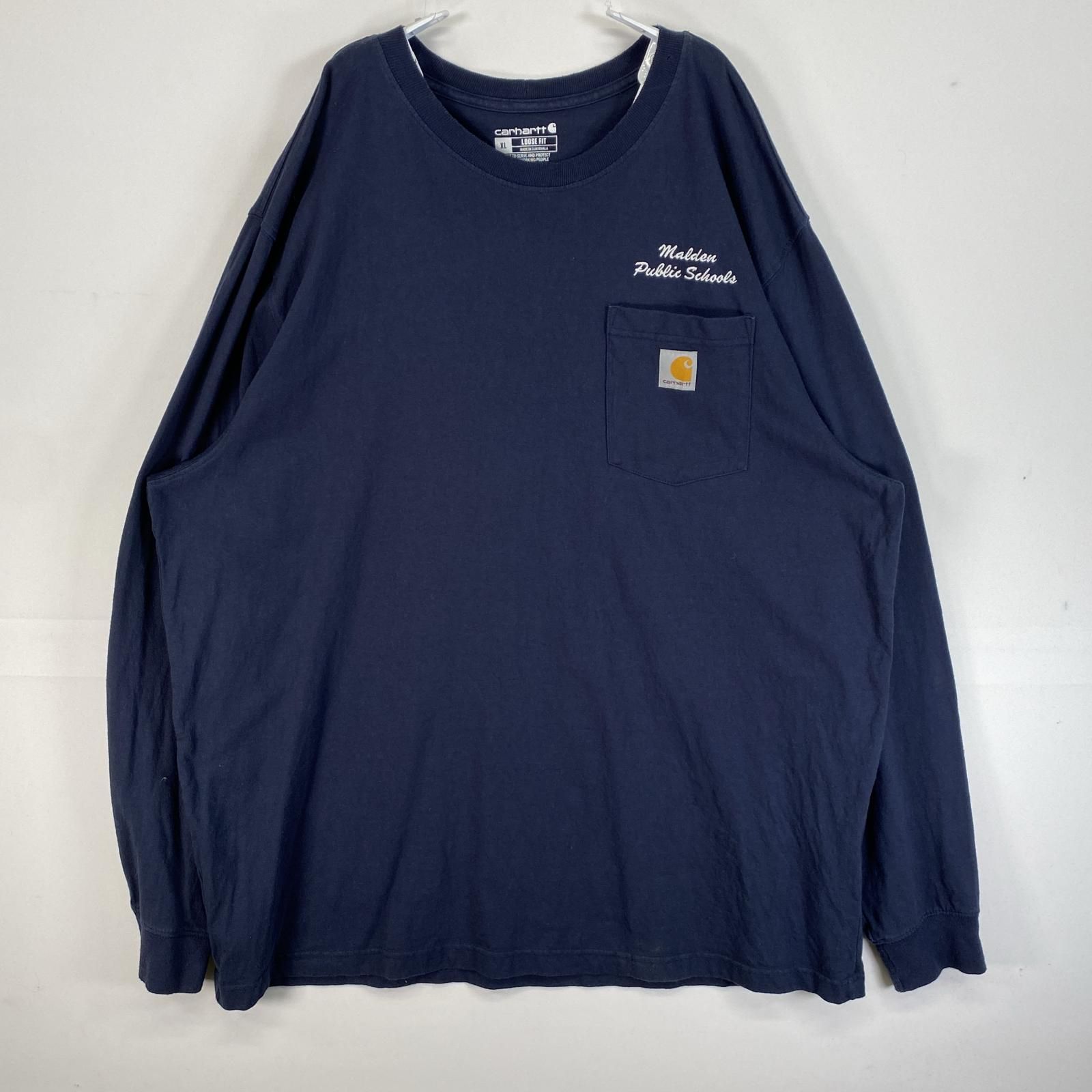 古着 カーハート Carhartt 長袖Tシャツ クルーネック 大きいサイズ ワンポイントロゴ ワーク XXL  ブラック メンズ tシャツ 「CARHARTT」長袖　クルーネックポケットTシャツ　L/S TEE ユニセックス メンズ レディース