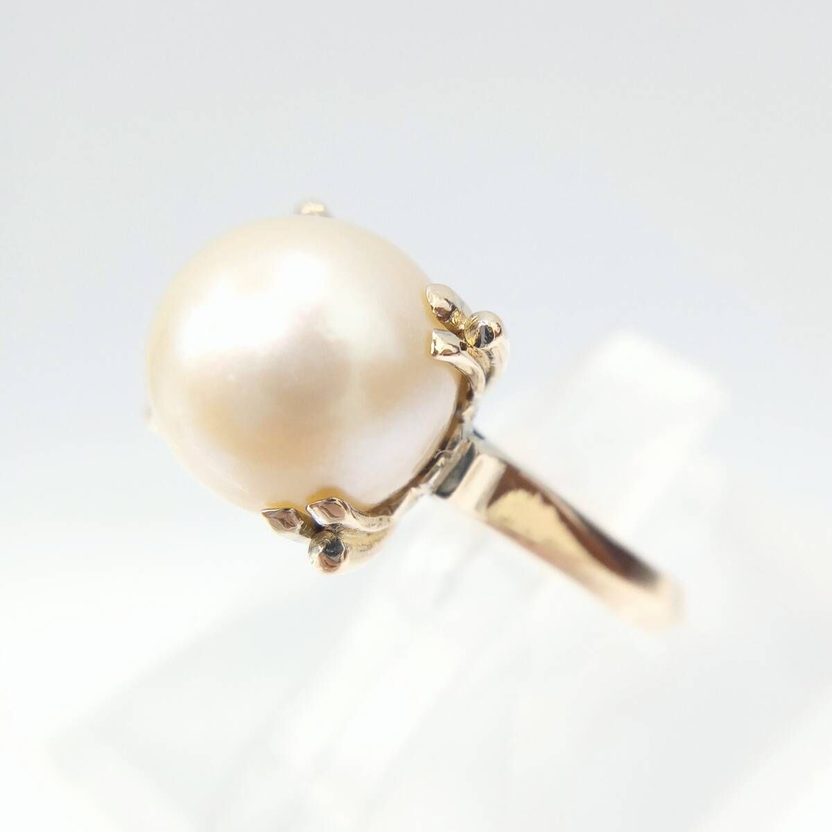k18 パールリング　7号　指輪 真珠風 パール風 K18 7号 3.2g リング 指輪 プロングセッティング
