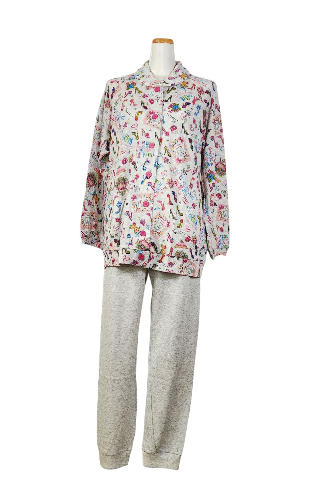 鴨居羊子パジャマ TUNIC 秋 冬物 襟付き全開パジャマ 60接結パッピーヒール 29332 グリーン色