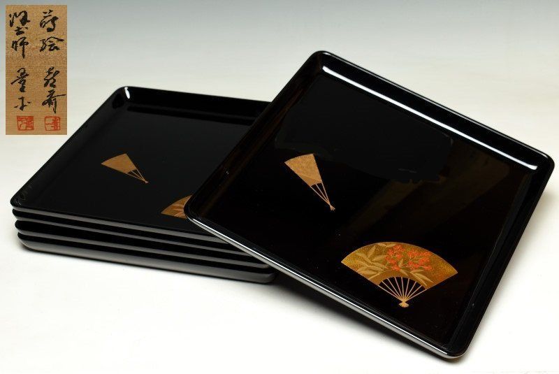 輪島塗　扇面平皿 五客　美品　共箱　送料込 輪島塗 扇面平皿 五客 美品 共箱 送料込
