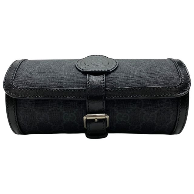 グッチ GGスプリームキャンバス ウォッチケース ポーチ GGロゴ バックルストラップ PVC レザー ブラック グレー GUCCI
