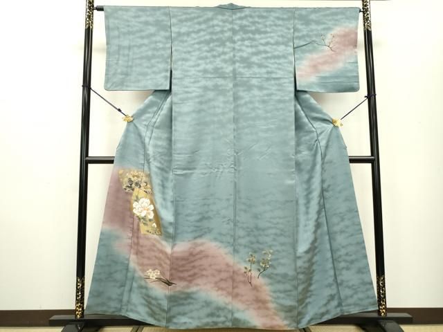 平和屋着物○訪問着 紬地 絞り 短冊花文 正絹 逸品 BAAT6679hv