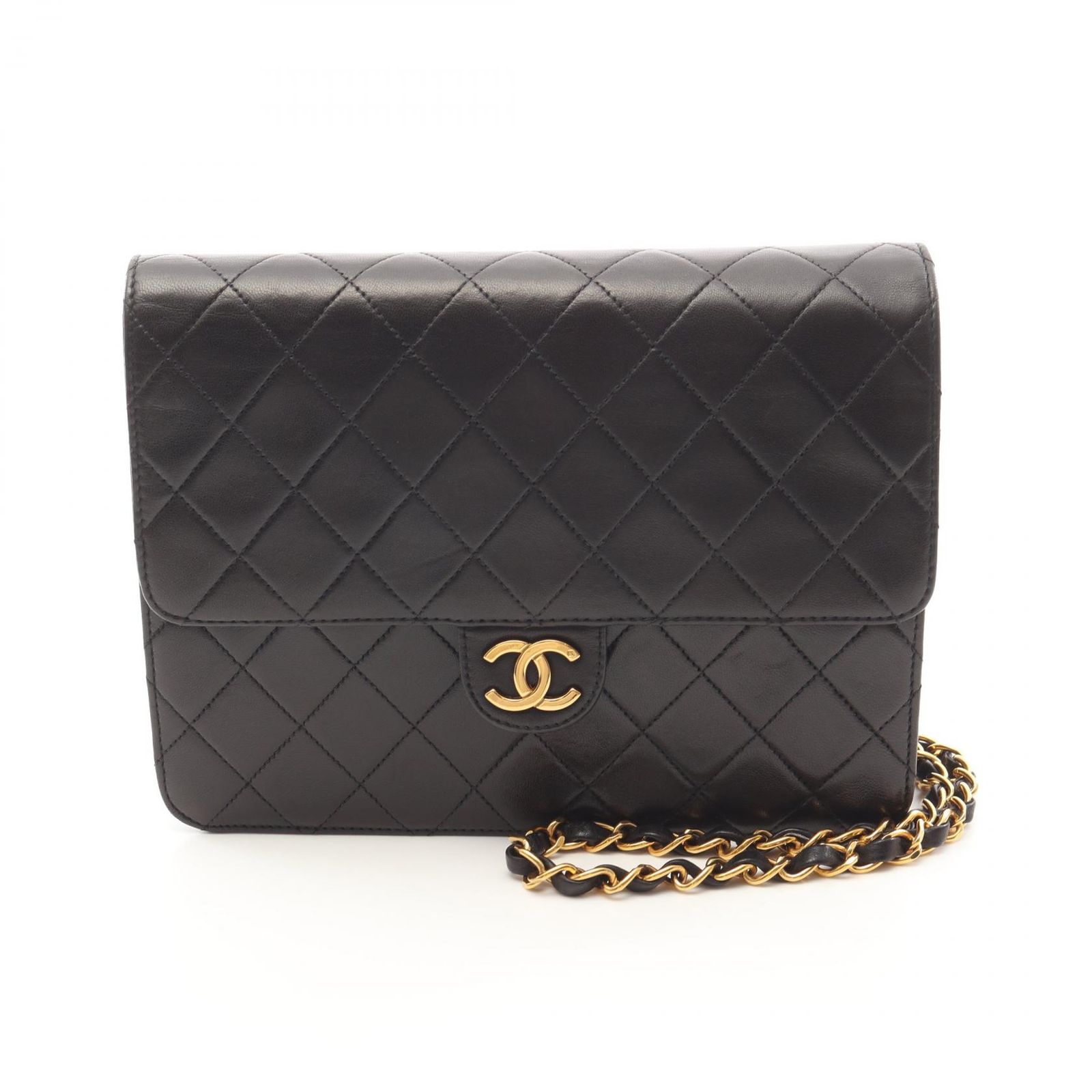 シャネル CHANEL ショルダーバッグ マトラッセ シングルフラップ ブラック ラムスキン 羊革 マトラッセ プッシュロック チェーンショルダー レディース