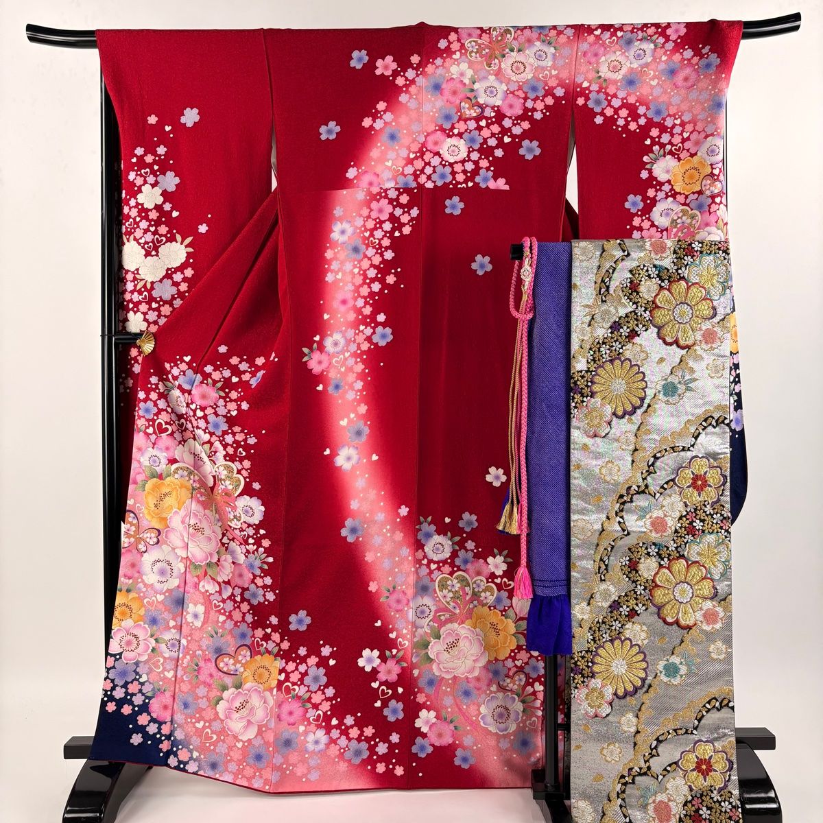振袖 身丈166cm 裄丈67cm M 袷 袋帯フルセット 草花 菊 金糸